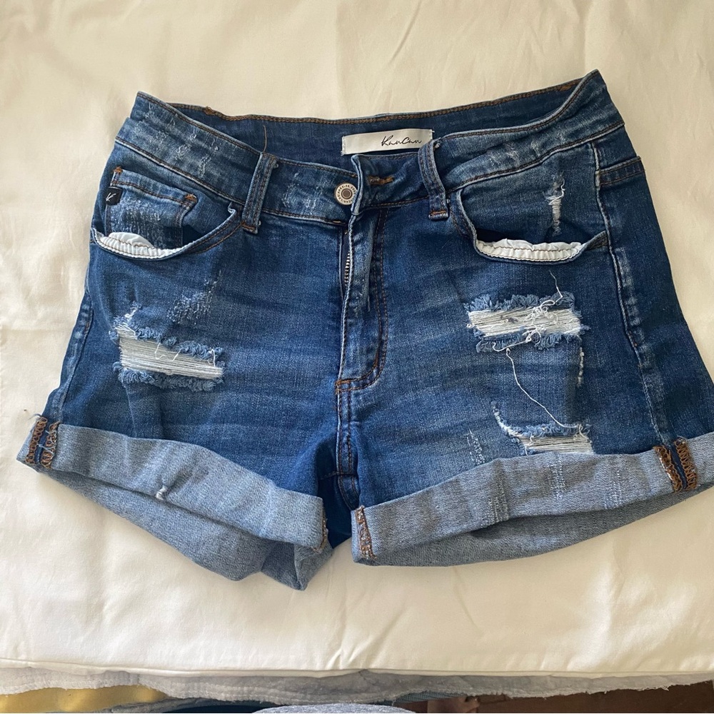 KanCan Blue Distressed Jean Shorts with Rolled Hems
